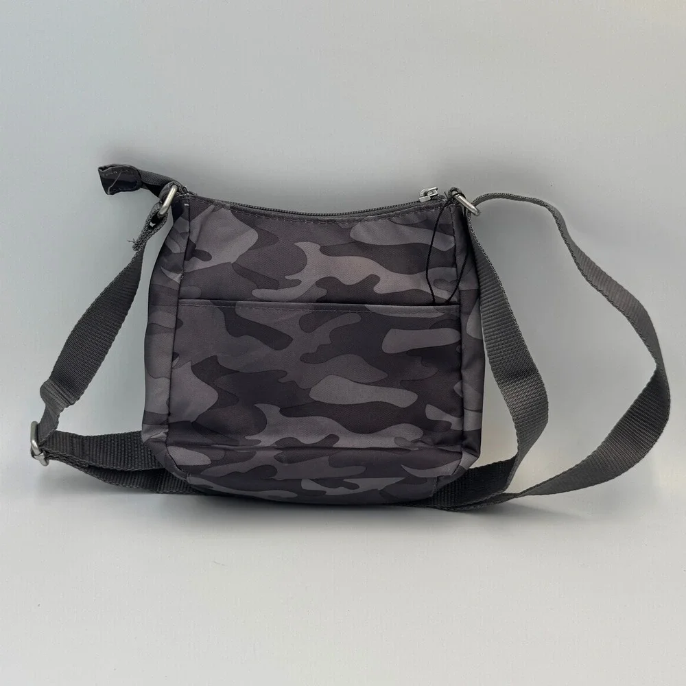 Baggallini Grey Camo Nylon Crossbody Bag‎ Small Multi Pocket Travel Purse